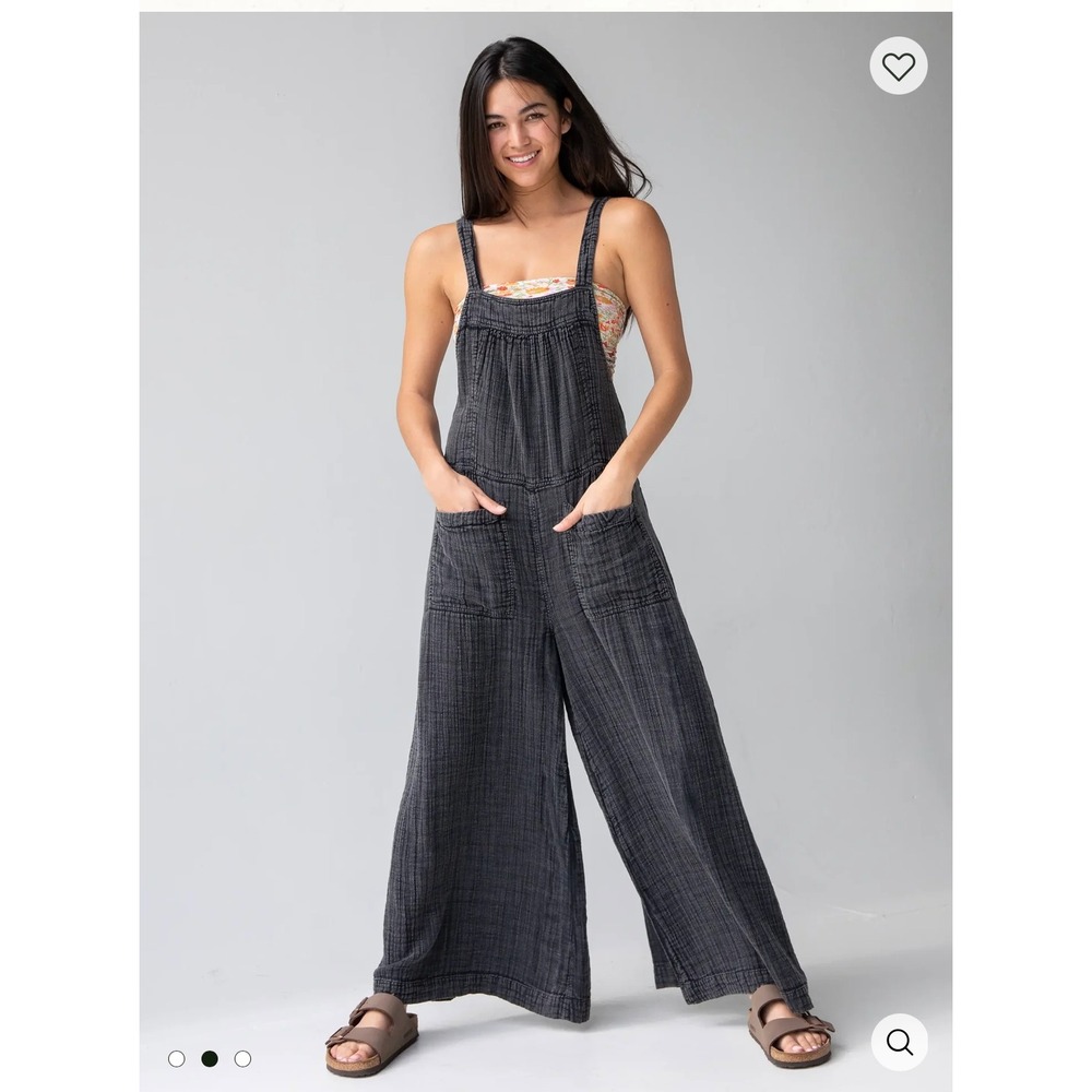 Natural Life Women Dakota 100% Cotton Jumpsuit S Grey Wide Leg Gauze Boho Tie